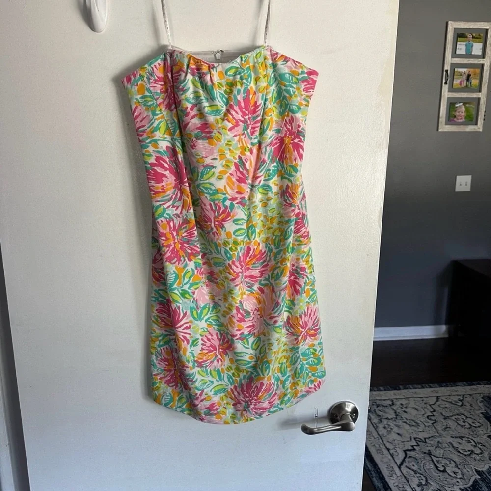 Lilly Pulitzer Strapless Floral Shift Dress in Pink, Green & Yellow - Picture 3 of 5